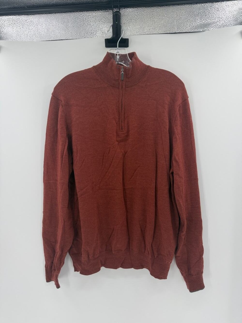Toscano Pirenze Men's 100% Merino Wool 1/4 Zip Sweater - Copper - XL